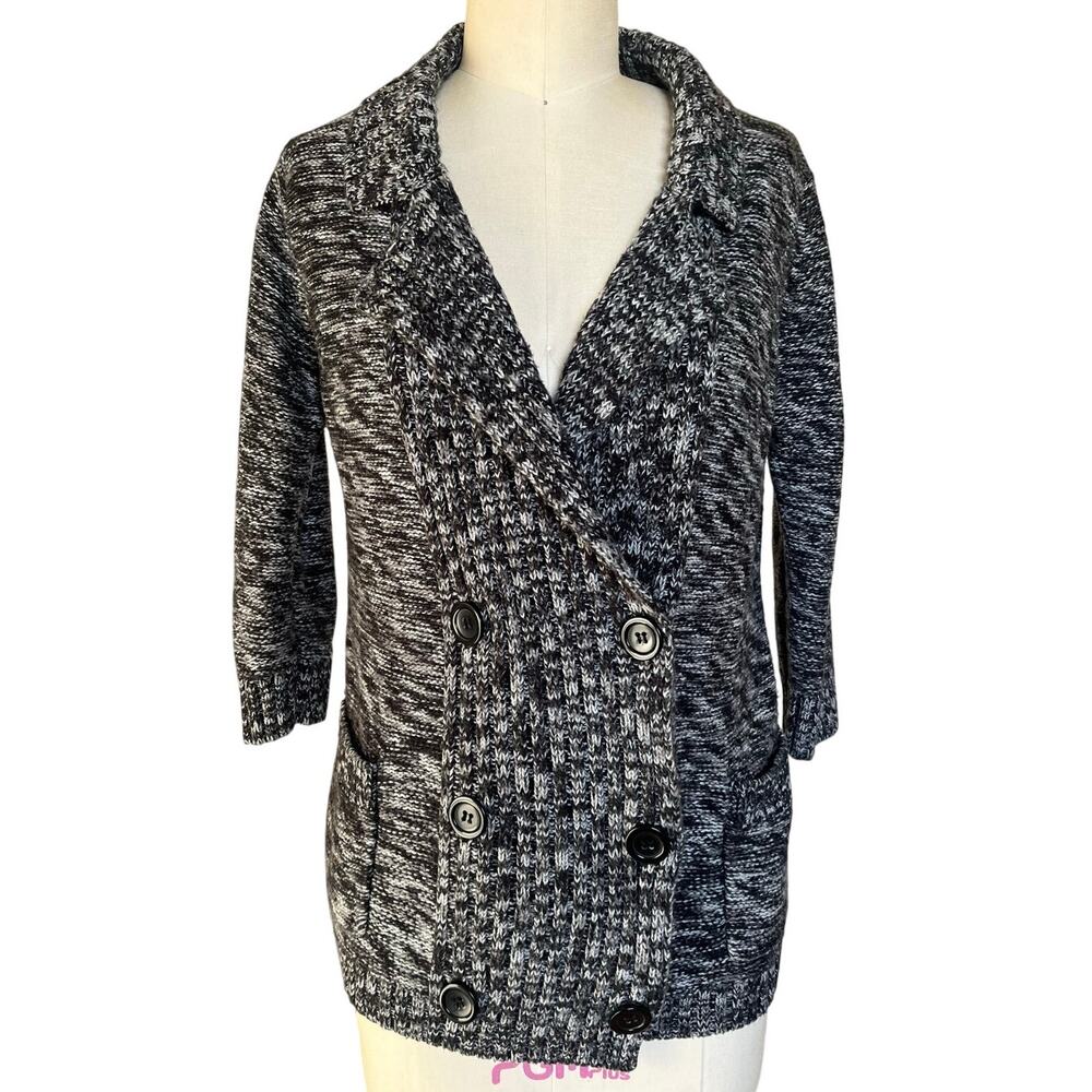 Knit Blazer Large Cardigan Pockets Y2K Black White Old Money Preppy Casual Work